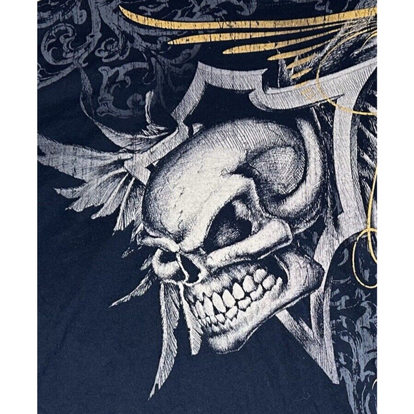 Uhl Studios Mens Embroidered Logo Skull Double side T-Shirt XXL 100% Cotton USA - Picture 2 of 8